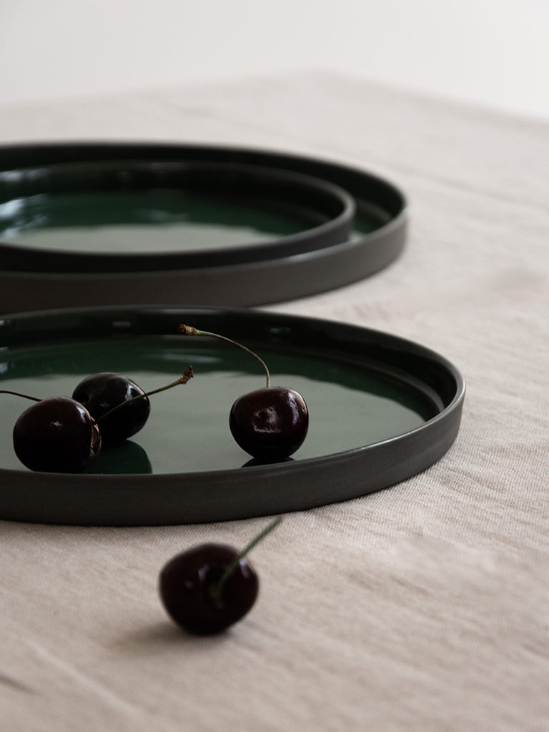 HUSK Ceramics Porcelain Tableware: Plato Plates, Dark Green